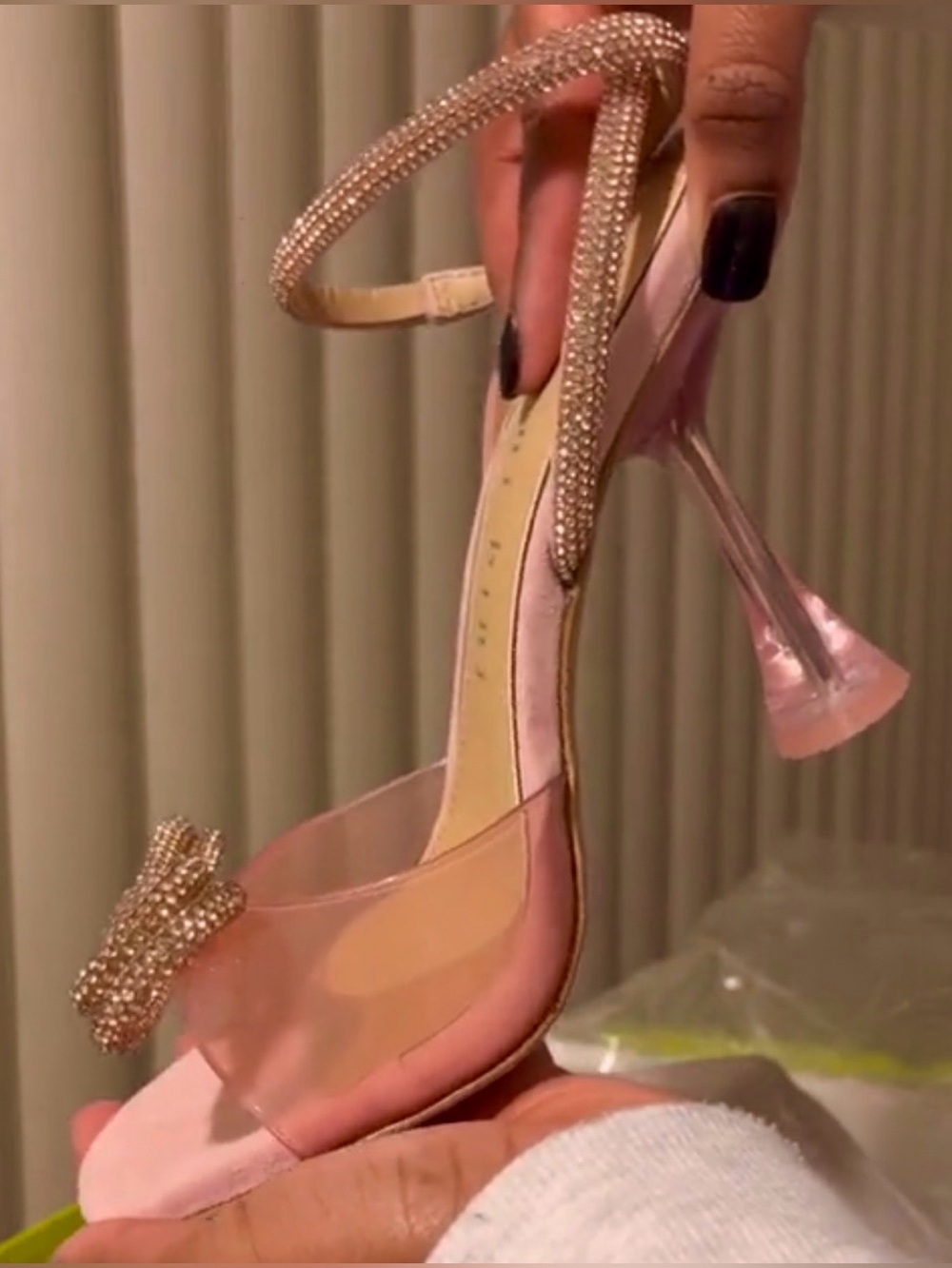 Gianni Bini's - Haydn Clear Rhinestone Bow Ankle Strap Heels - 37 - Pink
